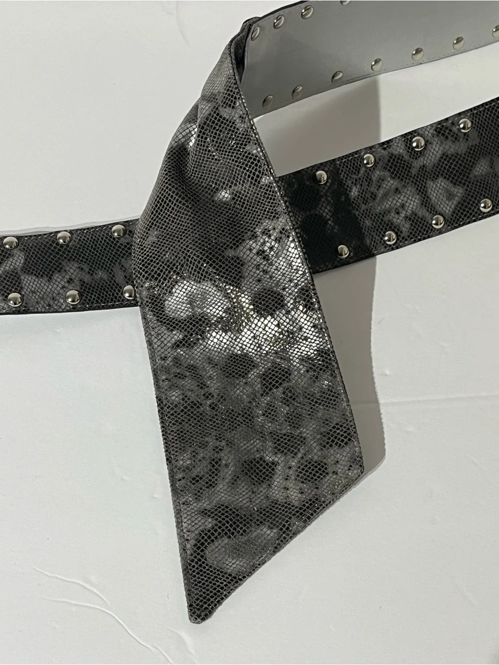 PER SE Vintage Wide Leather Cinch Belt Silver Snakeskin Studded USA Made